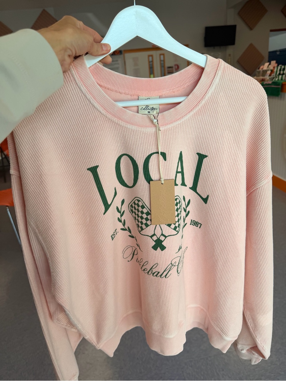 LOCAL Pickleball Club Cropped Thermal Pink Crewneck Sweater